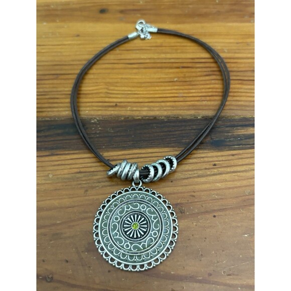 Designer Statement Necklace Antique Silver Tone Enamel Crystal Premier Chic 13K - Picture 4 of 5